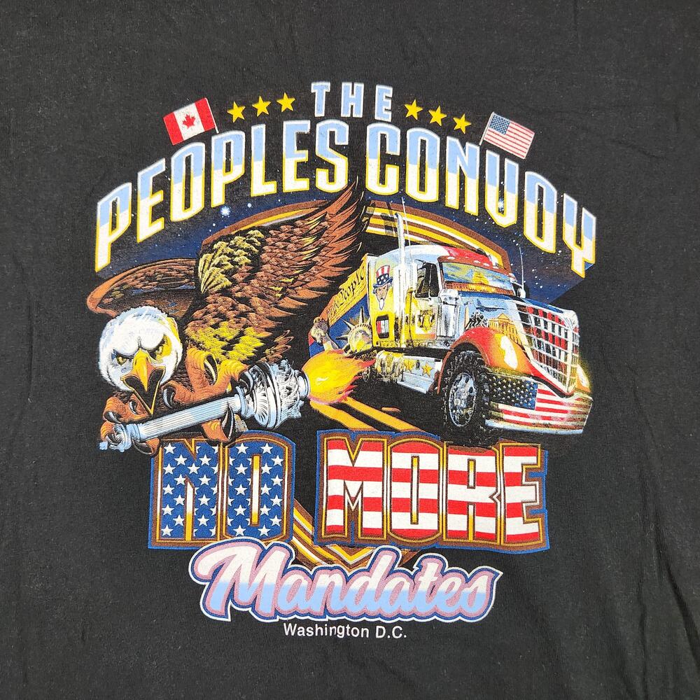 Peoples Convoy Shirt Mens 2XL Black No More Mandates Trucker USA DC Flag Graphic
